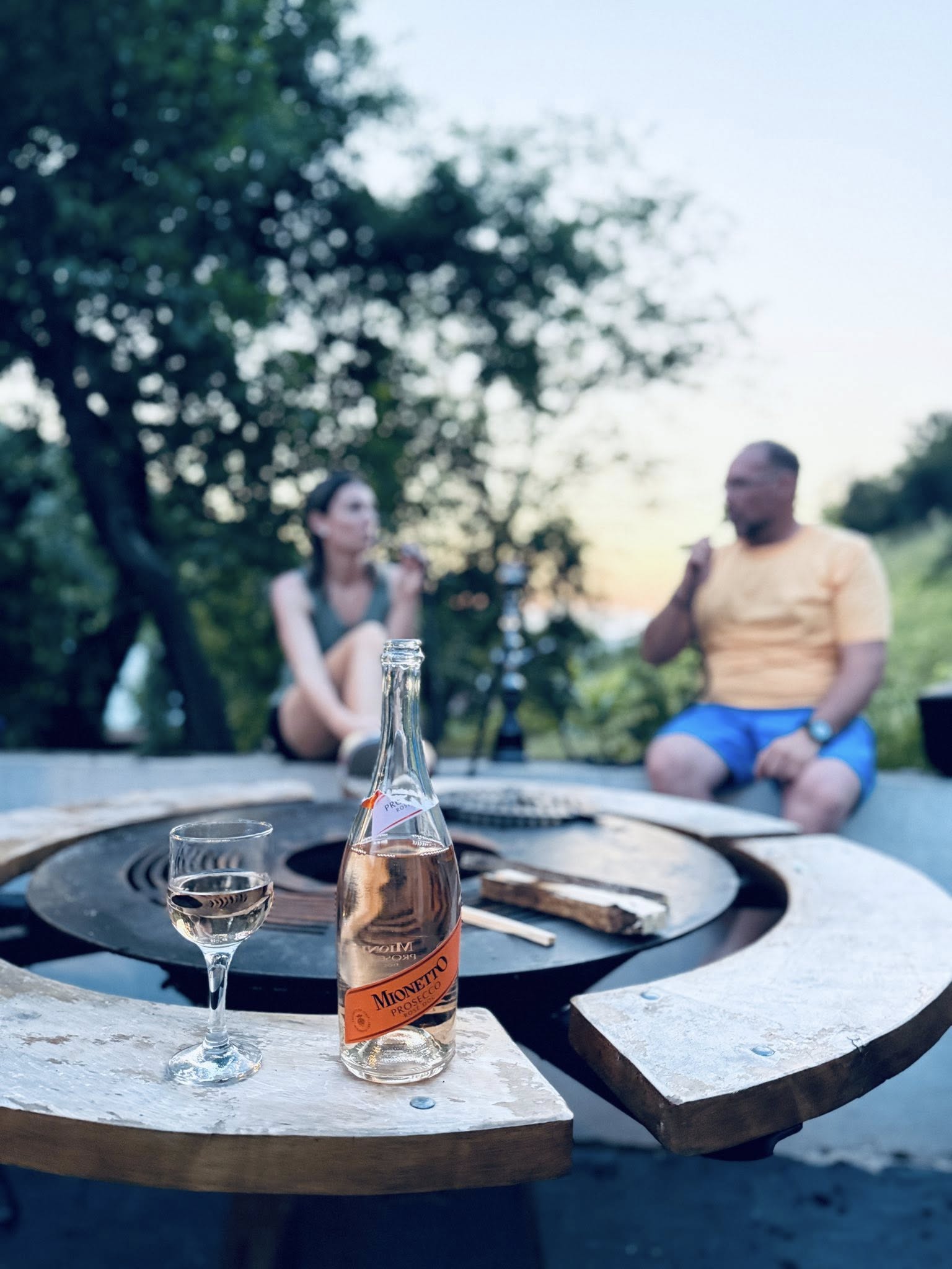 Prosecco și prieteni la discul de grătar la apus